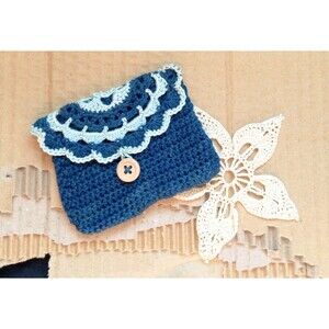 Vibrant Blue Lace Crochet Coin Purse ~ Wallet ~ Change Purse